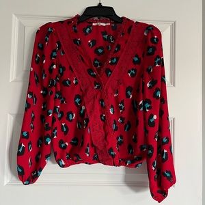 Mi Ami red leopard blouse faux wrap XS